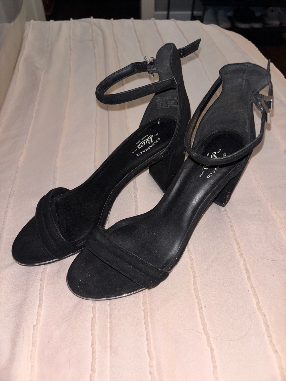 G.H. Bass & Co. Black Suede Ankle-Strap Block Heels